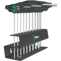 Wera 05023454001 Jeu De 10 Tournevis 454/10 HF Set Imperial 2 Hex-Plus À Poignée En T Dans Un Support Métallique