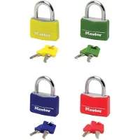 Masterlock 9141EURDCOL Cadenas à Clé en Aluminium Massif recouvert de Vinyle, Couleur Aléatoire, 4 x 5,9 x 1,3 cm