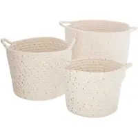 Atmosphera Lot De 3 Paniers Coton Lurex Beige