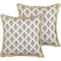 Beliani Lot de 2 coussins OMORIKA Coton 45 x 45 cm Floral Impression en bloc Blanc