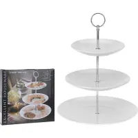 Excellent Housewares Plat De Service - - 3 Étages - Porcelaine - Rond - Blanc
