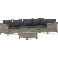 vidaXL Ensemble salon de jardin 6 pièces avec coussins Gris Poly rotin
