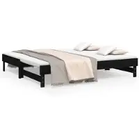 vidaXL Lit de jour Extensible Noir 2x(90x190) cm Pin massif