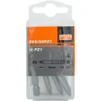 Bahco Jeu de 5 embouts de tournevis 1/4" Pozidriv PZ1/50mm, (59S/50PZ1)