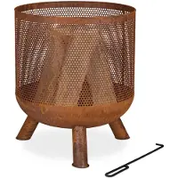 Relaxdays Brasero - Grillage - aspect rouillé - avec tisonnier - 53 x 44 cm - Acier - Brun