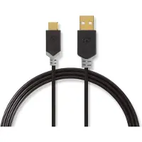 Nedis Câble USB - USB 2.0 - USB-A mâle - USB-C mâle - 60 W - 480 Mbps - plaqué or - 2.00 m - rond - PVC - anthracite - boîte