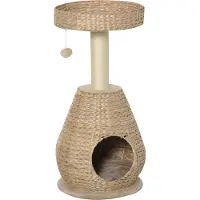 PawHut Reposoir et griffoir pour chat D30-370, avec grotte, balle, sisal, peluche douce, 40 x 40 x 82,5 cm