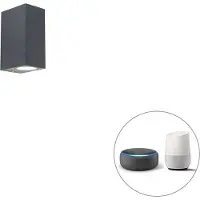 QAZQA Applique murale intelligente gris foncé IP44 avec 2 GU10 Wifi - Baleno