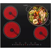 Klarstein Plaque Vitrocéramique 4 Feux Encastrable de 6500W, Plaque de Cuisson Vitrocéramique, Plaque Vitro 4 Feux, Table Vitroceramique, Cuisinière Électrique Vitrocéramique en Acier Inoxydable