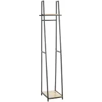 Haku Portemanteau sur pied , charge totale 15 kg, 2 tablettes, L 380 x P 400 x H 1660 mm, acier/bois, noir/décor chêne clair
