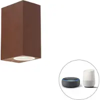 QAZQA Applique murale intelligente brun rouille IP44 avec 2 GU10 Wifi - Baleno
