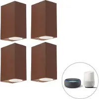 QAZQA Ensemble de 4 appliques murales intelligentes brun rouille IP44 avec 2 GU10 - Baleno