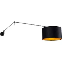 QAZQA Applique murale noire avec abat-jour en velours noir 35 cm réglable - Blitz