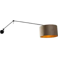 QAZQA Applique murale noire avec abat-jour en velours taupe 35 cm réglable - Blitz