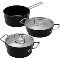 Fissler Adamant / Set de casseroles en aluminium, 3 pièces, revêtement des casseroles avec couvercle métallique, anti-adhésif (1 casserole, 1 poêle, 1 casserole à manche) - Induction
