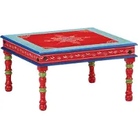 vidaXL Table basse rouge peinte à la main en bois massif de manguier