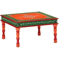 vidaXL Table basse orange peinte à la main en bois massif de manguier