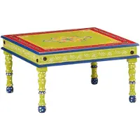 vidaXL Table basse Vert Peint à la main Bois massif Mango