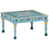 vidaXL Table basse turquoise peinte à la main en bois massif de manguier