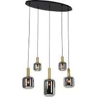 QAZQA Suspension intelligente noire et dorée avec verre fumé ovale 5 lumières incl. 5 ampoules Zigbee A60 - Zuzanna