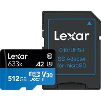 Lexar High-Performance 633x UHS-I MicroSDXC, 512 Go, mémoire flash classe 10, noir/bleu, classe : A2 V30 U3, 70 Mo/s, 100 Mo/s