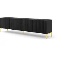 Homlando Armoire TV WAVE 4D 200 cm NOIR MATT Lowboard 4 portes avec façades MDF fraisées Armoire basse TV BEINE GOLDEN