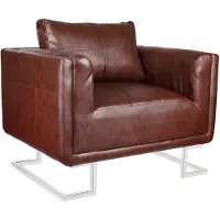 vidaXL Fauteuil cube avec pieds chromés Marron Similicuir