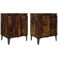 vidaXL Tables de chevet avec pieds en métal chêne fumé 40x30x50 cm