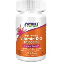 Now , Vitamine D-3, Haute Puissance, 10 000 UI, 120 Gélules Souples