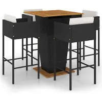 vidaXL Ensemble bar de jardin 5 pièces avec coussins Poly rotin noir