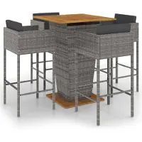 vidaXL Ensemble de bar de jardin 5 pcs et coussins Résine tressée Gris