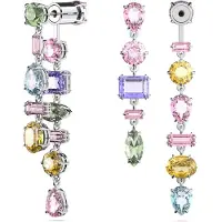 Swarovski Pendants D'oreilles Gema, Design Asymétrique, Tailles Variées, Longues, Multicolores, Métal Rhodié