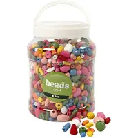 Creativ Company Perles en bois dans un panier de rangement, 1940 pièces.