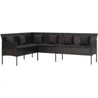 vidaXL Canapé de jardin en L avec coussins noir Poly rotin