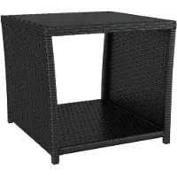 vidaXL Table d'appoint avec plateau en verre noir Poly rotin & verre trempé