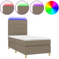 vidaXL Lit Boxspring avec matelas & LED Taupe 100x200 cm Tissu