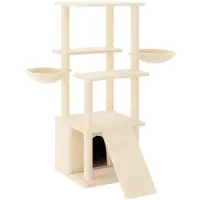 vidaXL Arbre à chat avec colonnes à griffer en sisal Crème 133 cm