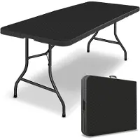 Tillvex Table de jardin pliante aspect rotin 180x75cm | Table de buffet avec poignée de transport