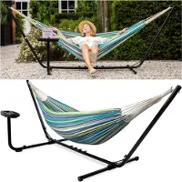 Vita5 Hamac avec support - 2 personnes - Porte-gobelet inclus - 205kg de poids - Vert/Bleu