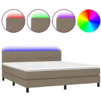 vidaXL Lit Boxspring avec matelas & LED Taupe 160x200 cm Tissu