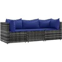 vidaXL Ensemble de salon de jardin 3 pièces avec coussins Gris Poly rotin