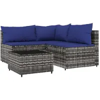 vidaXL Ensemble salon de jardin 4 pièces avec coussins Gris Poly rotin