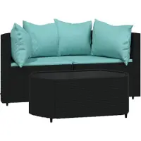 vidaXL Ensemble de salon de jardin 3 pièces avec coussins noir poly rotin