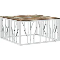 vidaXL Table basse argentée Acier inoxydable et vieux bois massif