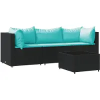 vidaXL Ensemble salon de jardin 4 pièces avec coussins noir poly rotin