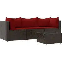 vidaXL Ensemble de salon de jardin 4 pièces avec coussins Marron Poly Rattan