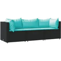 vidaXL Ensemble de salon de jardin 3 pièces avec coussins noir poly rotin
