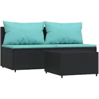vidaXL Ensemble de salon de jardin 3 pièces avec coussins noir poly rotin