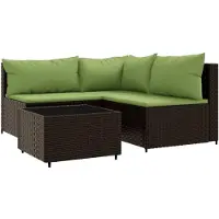 vidaXL Ensemble de salon de jardin 4 pièces avec coussins Marron Poly Rattan