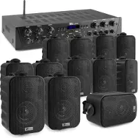 Power Dynamics met Bluetooth - PV260BT 6-zone versterker audio + 12 BGO30 zwarte 3 speakers (Actif), Haut-parleur PA, Noir